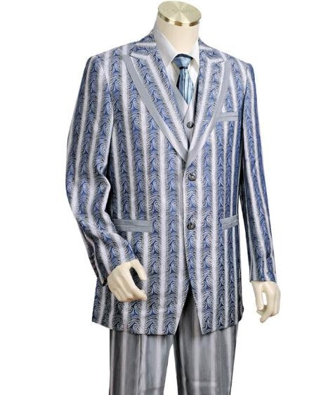 Mens Three Piece Suit - Vested Suit Mens Two Buttons Style comes in Blue Leisure Casual Suit For Sale mensusa