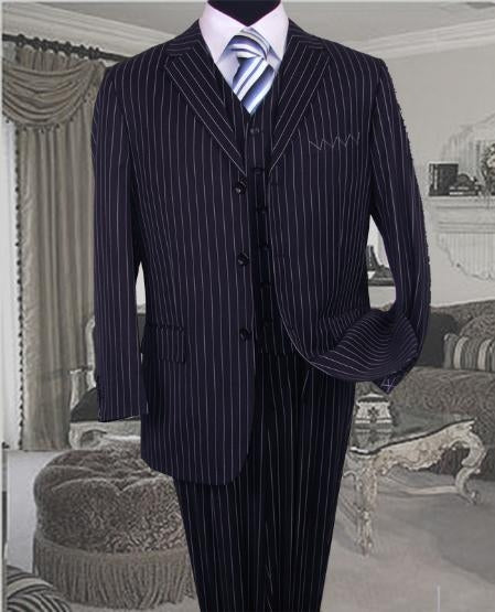 Mens Three Piece Suit - Vested Suit Navy Bold Chalk Pronounce 3 Piece 3 BUTTON Suit mensusa