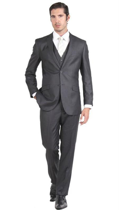 Mens Three Piece Suit - Vested Suit Slim Fit Suit Mens Charcoal Two Button Cheap Priced Business Suits