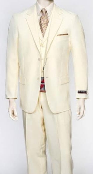 Men's 3 Piece Regular Fit Vest Poly Poplin Cream Dress Suit