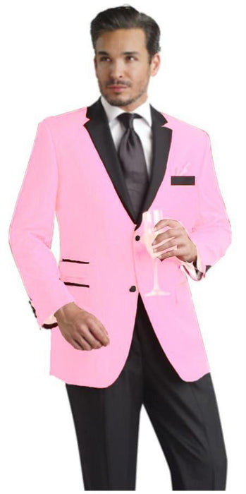 Pink Suit Two Button Party Suit & Fashion Tuxedo For Men & Blazer W/ Black Soft Light Weight Velvet Fabric