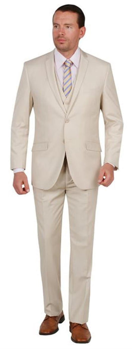 Mens Three Piece Suit - Vested Suit Mens Tan Slim Fit V-shaped little flap Suit