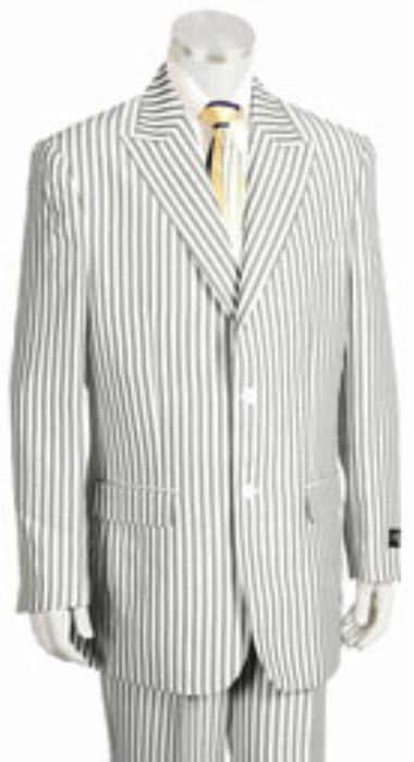 Sear Sucker Suit Mens Polye/Viscose Rayon 2 Button Flat Front Pants Jacket ~ Pinstripe Charcoal Seersucker Sear sucker suit