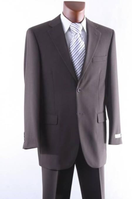 Men's 2 Button 100% Wool Suit W Single Pleat Pants Brown