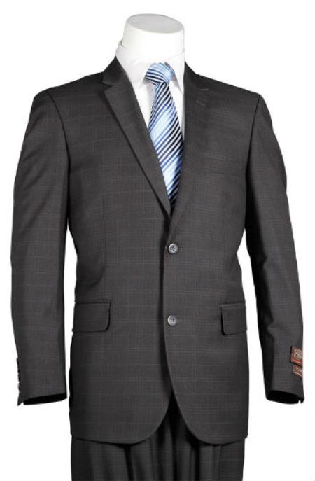 Mens Plaid Suit Fitted Trim Fit Windowpane 2 Button Men's Slim Cut Cheap Priced Business Suits Clearance Sale Charcoal