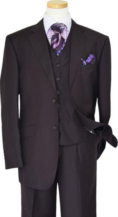 Solid Plum Eggplant Very Dark Purple W Hand-Pick Stitching Super 150'S Vested Suit