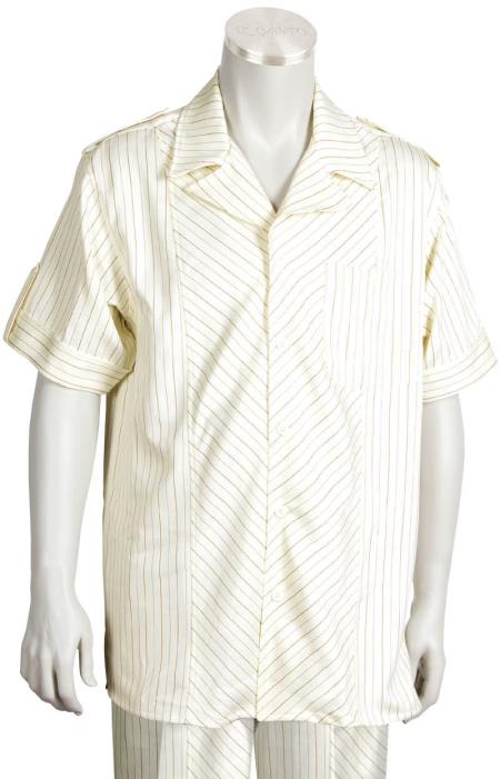 Mens Walking Suit Men's 2 Piece Short Sleeve Two Piece Mens Walking Outfit Pant Sets Suit - Buttoned Accents Cream-Rust Leisure Casual Suit For Sale mensusa