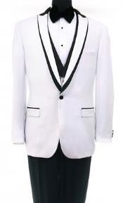 Men's Bryan Michaels Flat Front Trousers Shawl collar White One Button Tuxedo