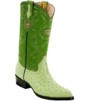 Men's White Diamonds Leather Upper Shaft Genuine Full Quill Ostrich Pistachio Boots