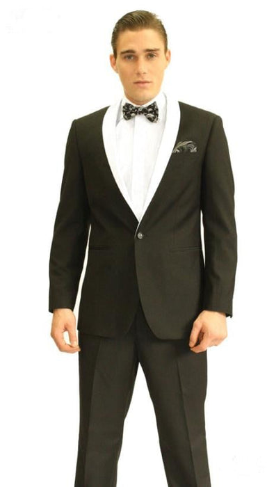 Single Button Black And White Shawl Lapel Suit Dinner Jacket & Black Pants Fashion Tuxedo For Men