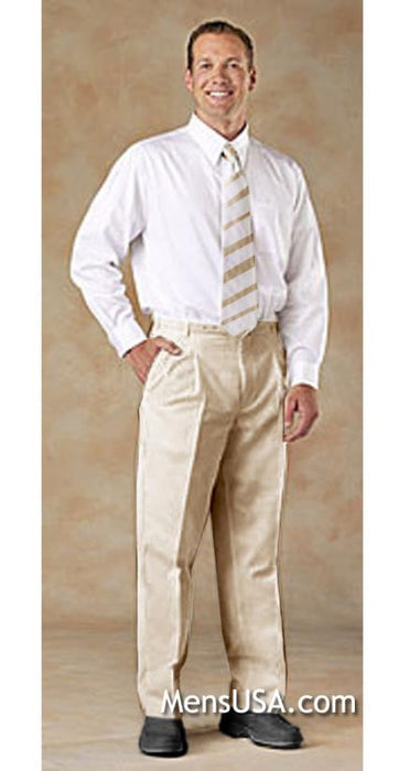 Mens Pleated Pants / Slacks Plus White Shirt & Matching Tie Beige unhemmed unfinished bottom