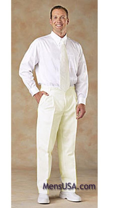 Mens Pleated Pants / Slacks Plus White Shirt & Matching Tie Ivory unhemmed unfinished bottom