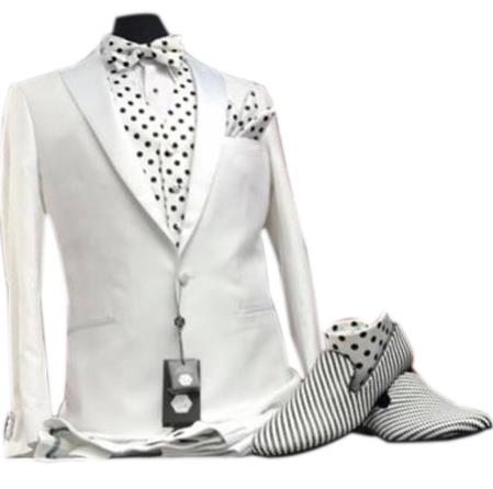 Men's Peak Lapel white vested tuxedo suit