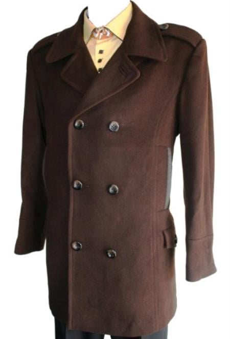 Men's Brown Designer Men's Wool Men's Peacoat Sale Wool Blend Double Breasted