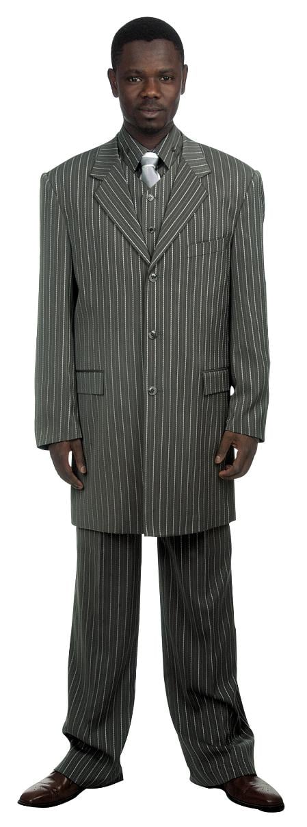 Mens Zoot Suit ILCO8180 Men's Stylish Grey Pinstripe Suit & Bold Pronounce With Vest mensusa