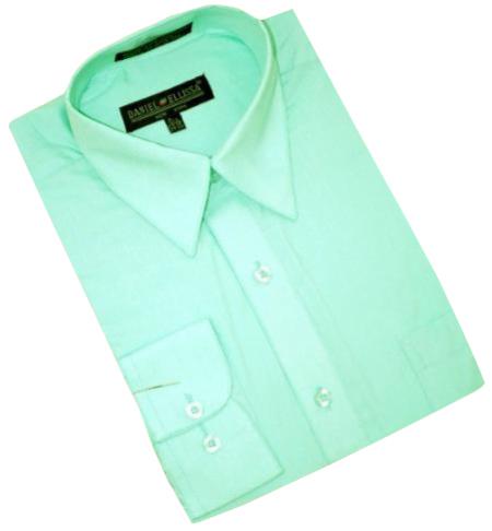 Mint Green Cotton Blend Convertible Cuffs Men's Dress Shirt mensusa