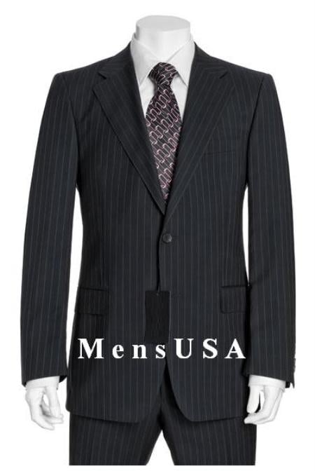 NEW Black & Gray Mini Thin Pinstripe Suit 2 Button Jacket Flat front Pants side back vent coat style coat conservative suit mensusa