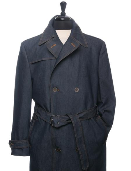 Men's Dress Coat Denim Trench Coat In Navy Blue Double breasted