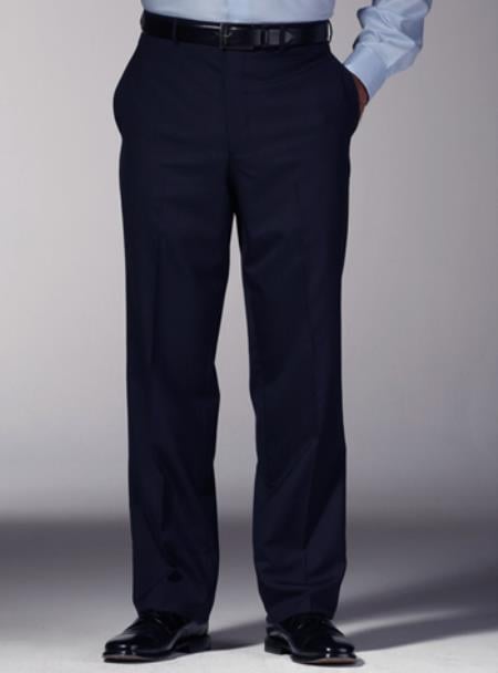 Fitted No Pleat Slacks Men's Navy Blue Slim Fit Dress Men's tapered Men's dress Pants