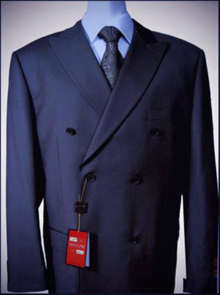 Navy Double Breasted Suits peak lapel wool front With Side Vent Jacket Pleated Pants suit mensusa