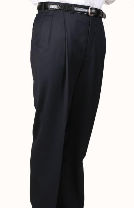 Navy, Parker, Pleated Pants Lined Trousers unhemmed unfinished bottom mensusa