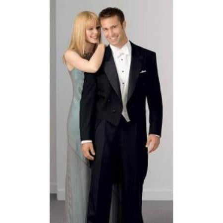 Notch Collar 6 Buttons Pleated Pants Peak Tailcoat Black - Matching Trousers Available - Tuxedo Jacket with the tail suit mensusa