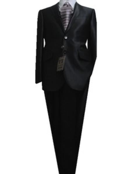 Notch Lapel Jet Black Sharkskin Cheap Priced Business Suits mensusa