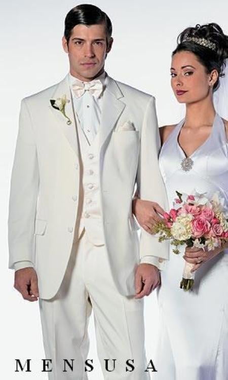 Off White~Ivory~Cream Men's 2 Button style tuxedo Dress Suits mensusa