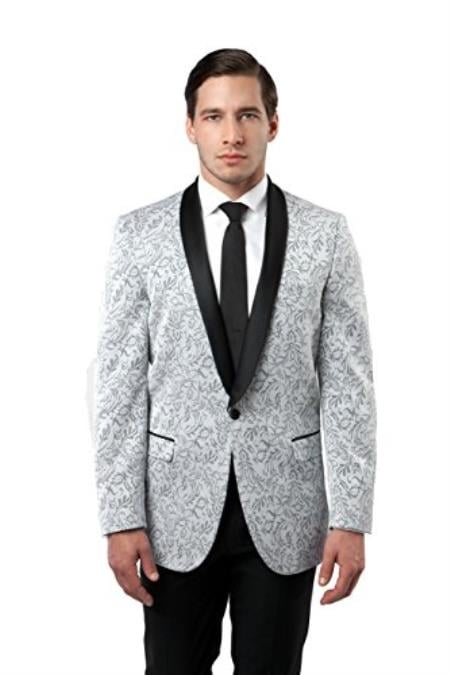 Men's Tazio 1 Button Shawl Collar Slim Fit Silver Blazer