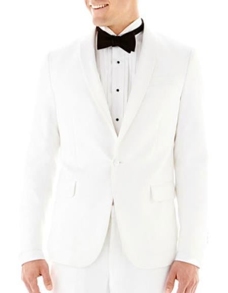 Men's Slim Fit Shawl Lapel 1 Button White Tuxedo Jacket