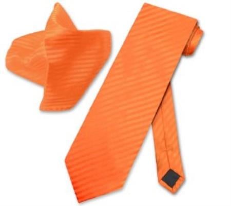 Orange NeckTie & Handkerchief Matching Neck Tie Set -Men's Neck Ties - Mens Dress Tie - Trendy Mens Ties