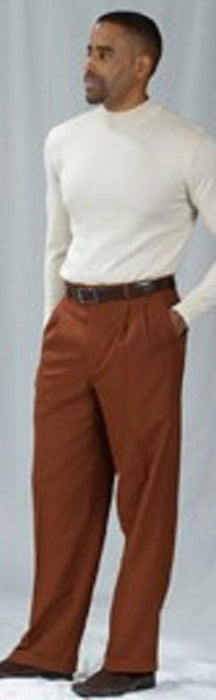 Pacelli Cognac Pleated Baggy Fit Dress Pants unhemmed unfinished bottom - Cheap Priced Dress Slacks For Men On Sale