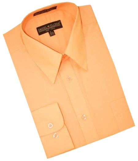 Peach Cotton Blend Convertible Cuffs Men's Dress Shirt mensusa