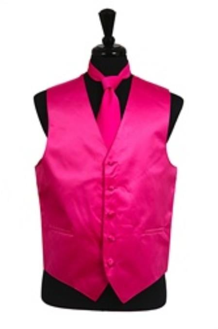 Dress Tuxedo Wedding Vest ~ Waistcoat ~ Waist coat Tie Set Hot Pink Tuxedo Buy 10 of same color Tie For $25 Each - Men's Neck Ties - Mens Dress Tie - Trendy Mens Ties