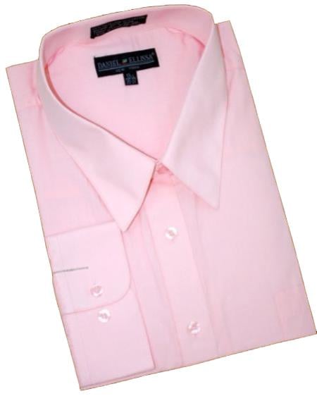 Pink Cotton Blend Convertible Cuffs Men's Dress Shirt mensusa