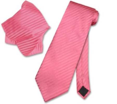 Pinkish Color Necktie and Handkerchief Matching Neck Tie Set - Men's Neck Ties - Mens Dress Tie - Trendy Mens Ties