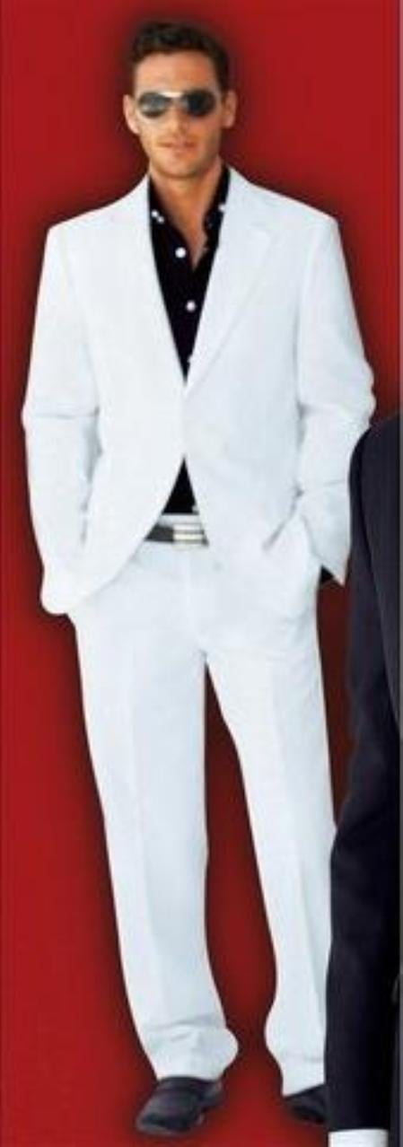 Pure All White Suit For Men Super Light Weight 100% Poplin/Microfiber Light Weight Only 1 Pound 3 or 4 Button - mensusa