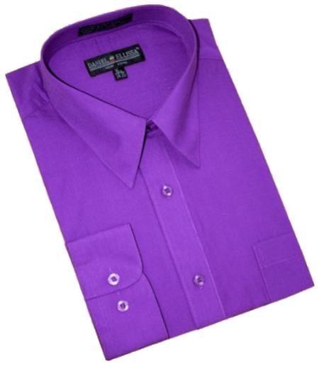 Purple Cotton Blend Convertible Cuffs Men's Dress Shirt mensusa