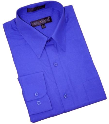 Royal Blue Cotton Blend Convertible Cuffs Men's Dress Shirt mensusa