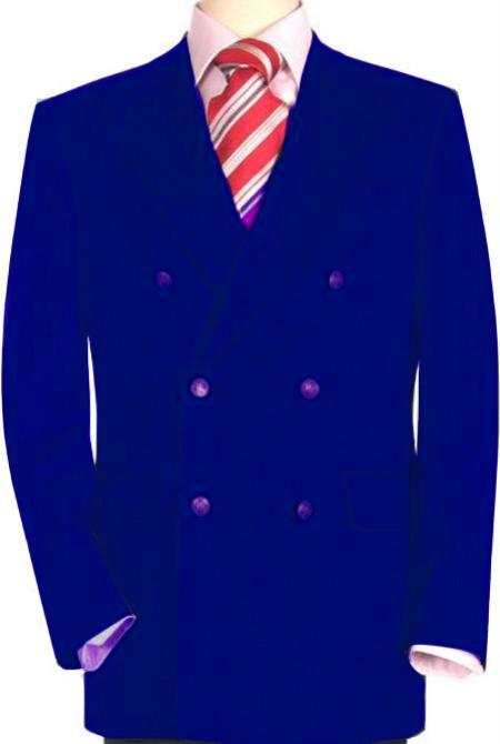 High Quality Royal Blue Men's Double Breasted Suits Jacket Blazer with Peak Lapels