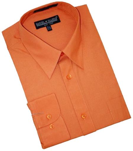 Rust Cotton Blend Convertible Cuffs Men's Dress Shirt mensusa