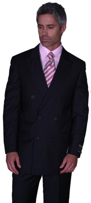 SOILD BLACK DOUBLE BREASTED SUITS SUIT HAND MADE mensusa