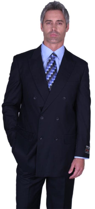 SOILD DARK NAVY DOUBLE BREASTED SUITS SUIT HAND MADE mensusa