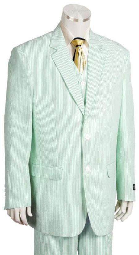 Sear Sucker Suit Men's Fashion 3 Piece Seersucker Sear sucker suit in Soft Poly Rayon Whitelime mint Leisure Casual Suit For Sale mensusa