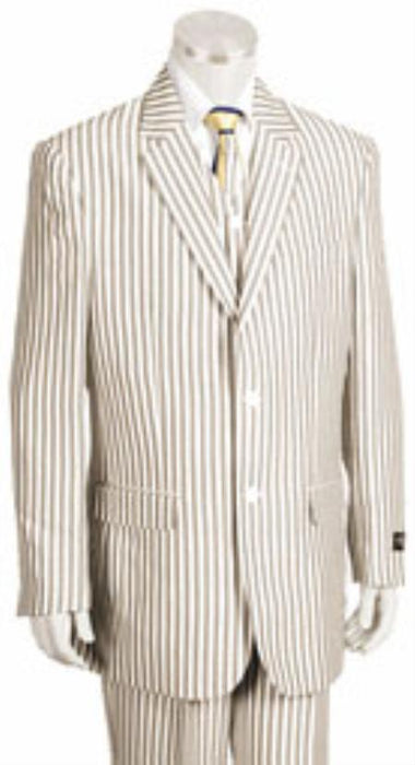 Sear Sucker Suit Mens 2 Button Jacket Flat Front Pants Pronounce Pinstripe Seersucker Sear sucker suit mensusa