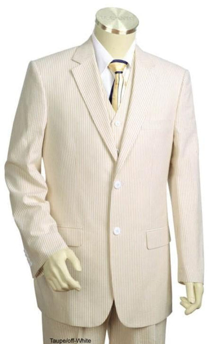 Sear Sucker Suit Mens 3pc 100% Cotton Seersucker Sear sucker suit Taupe - High End Suits - High Quality Suits mensusa