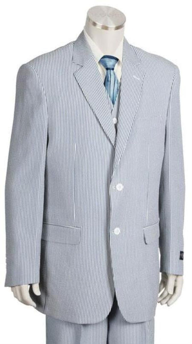 Sear Sucker Suit Mens Fashion 3pc Seersucker Sear sucker suit in Soft Poly Rayon Blue Leisure Casual Suit For Sale mensusa