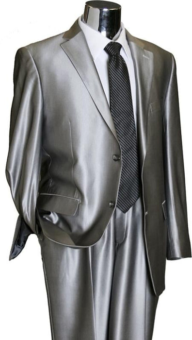 Shiny 2 Button Silver Grey ~ Gray Flashy Sharkskin Men's Cheap Priced Business Suits Clearance Sale mensusa