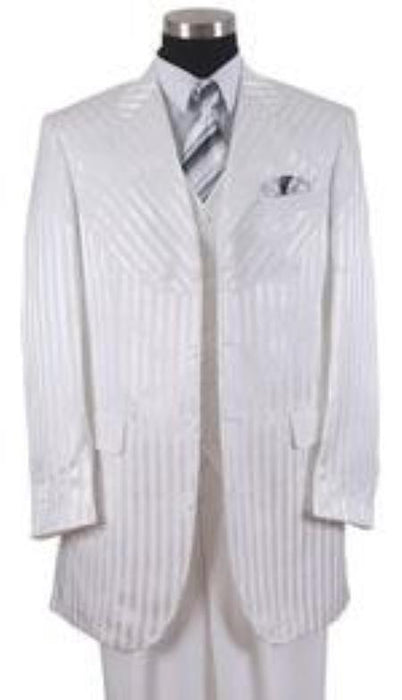 Mens Sharkskin Suits Zoot Suit tone on tone Shiny Sharkskin Shadow Stripe ~ Pinstripe Vested 3 Piece Men's Milano Suits White