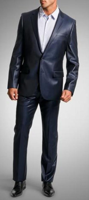 Shiny sharkskin Men's Suit Side-Vented Dark Navy Blue Suit For Men